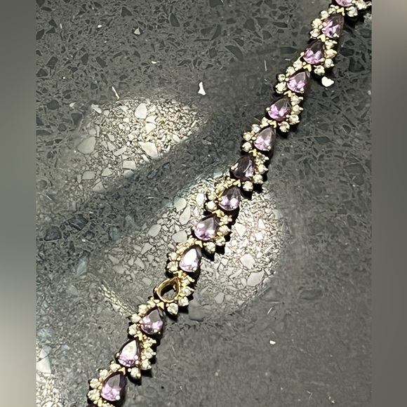 Suzanne Somers vintage real amethyst pear cut cz tennis line bracelet gold HSN - Picture 4 of 4
